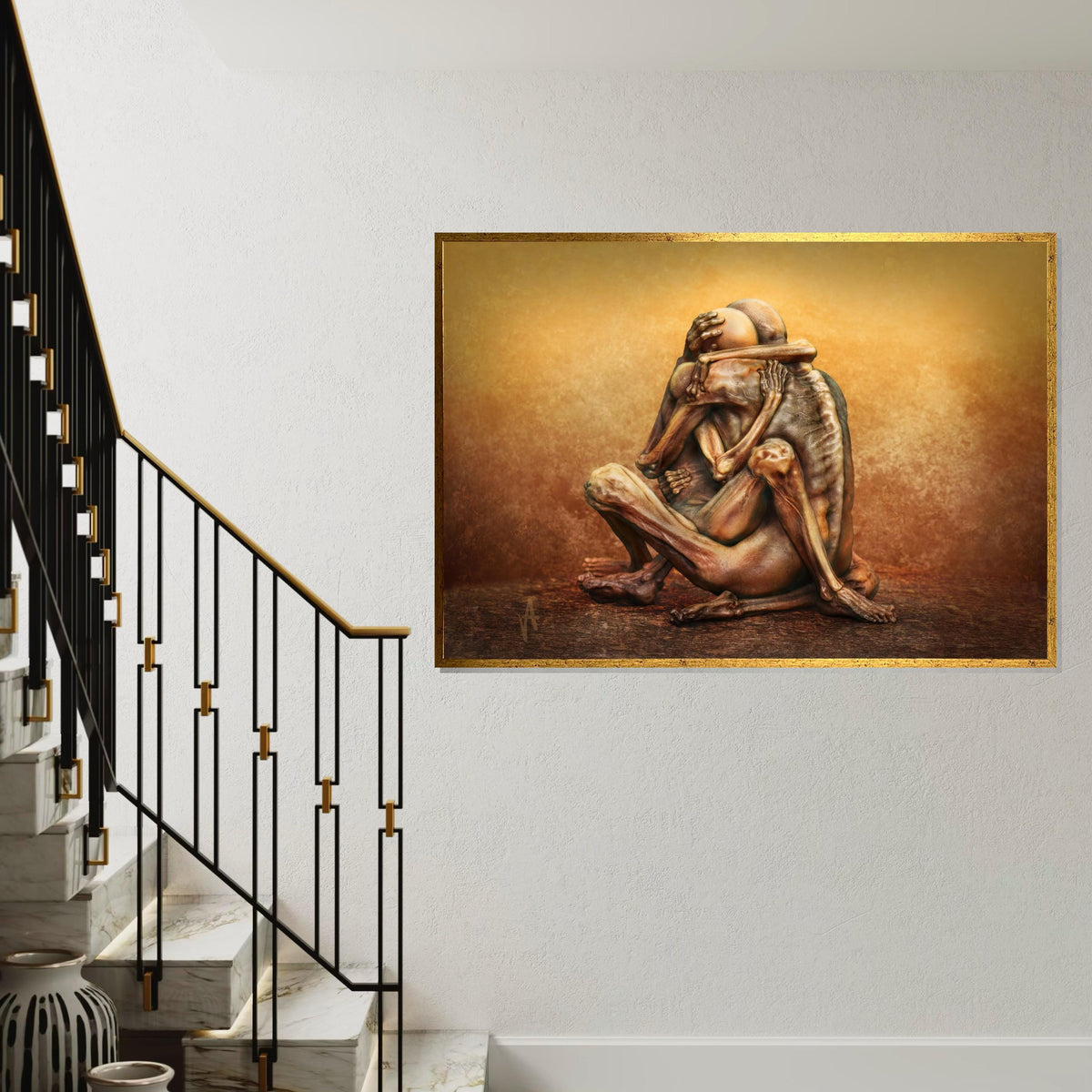 Abstract Embrace Canvas, Emotional Art Print, Surreal Figure Wall Art, Hugging Sculpture Canvas, Wall Art Canvas Design, Ready to Hang