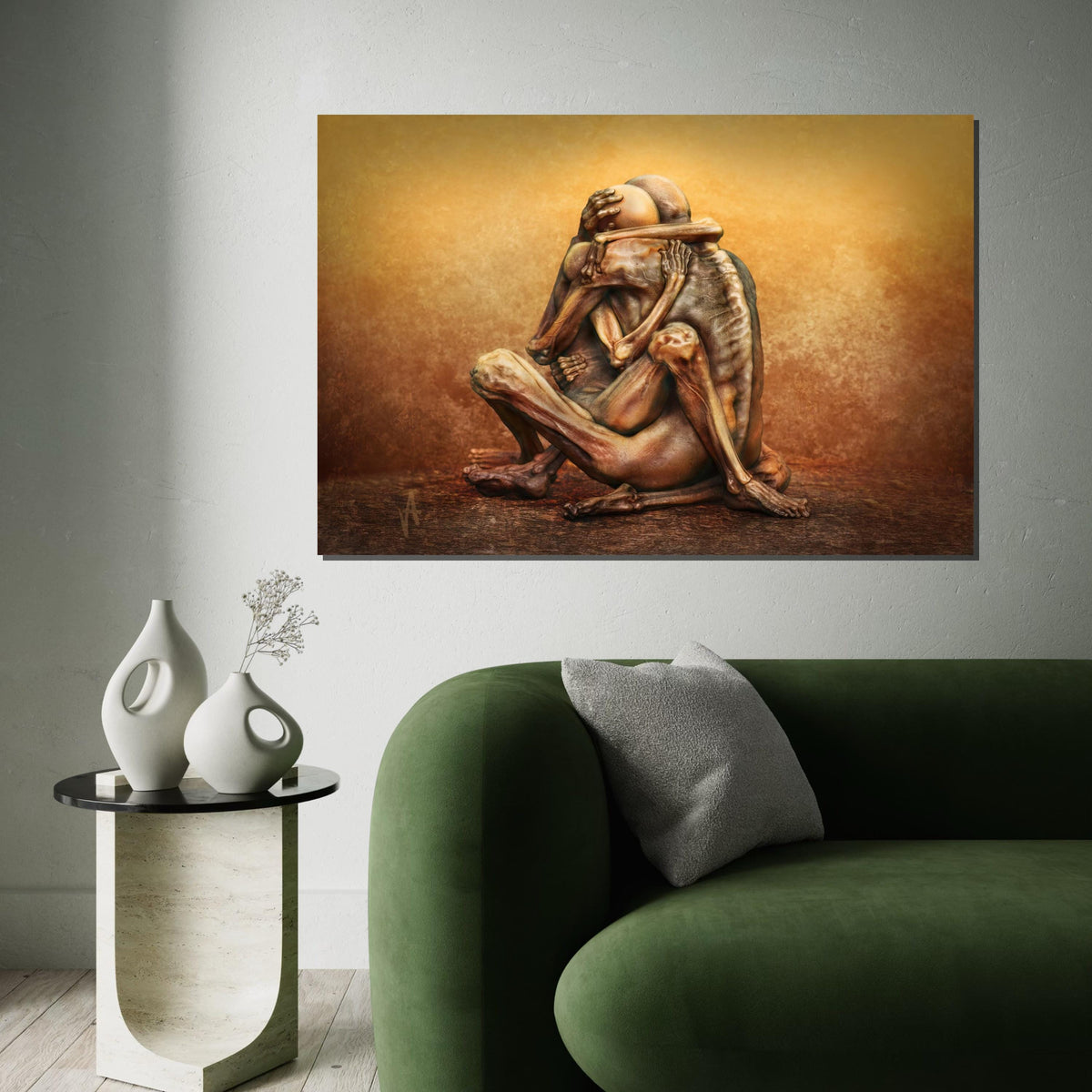 Abstract Embrace Canvas, Emotional Art Print, Surreal Figure Wall Art, Hugging Sculpture Canvas, Wall Art Canvas Design, Ready to Hang