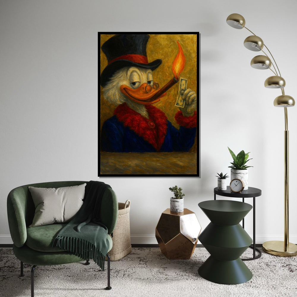 Dapper Duck Canvas, Smoking Duck in Suit, Cartoon Art, Wall Art Canvas Design, Ready To Hang Decoration, Quirky Animal Print