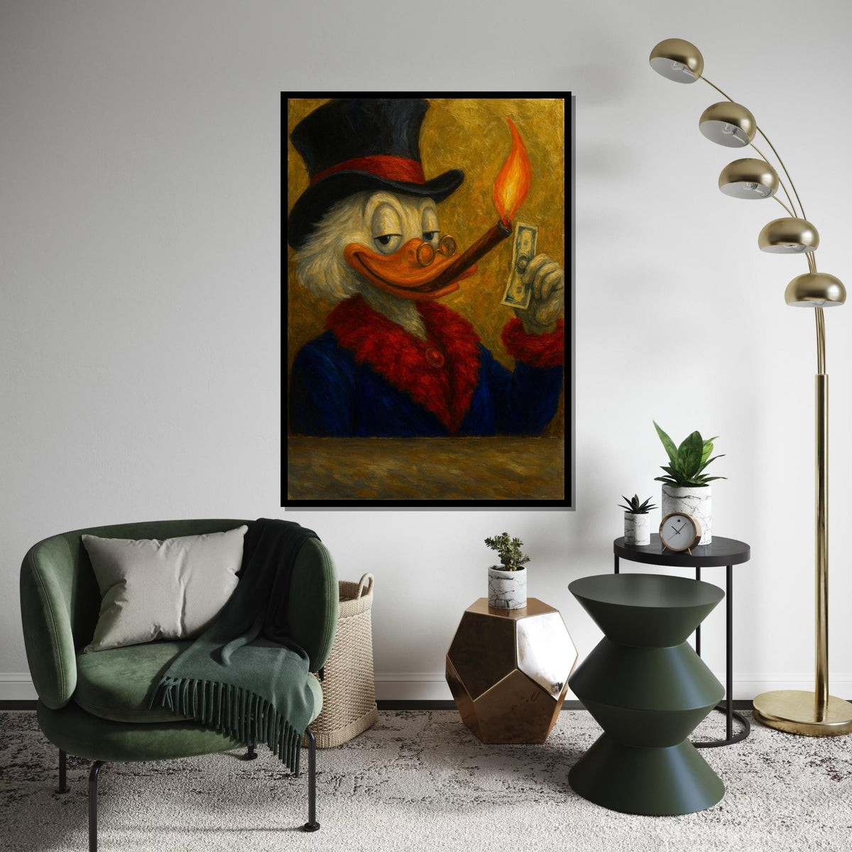 Dapper Duck Canvas, Smoking Duck in Suit, Cartoon Art, Wall Art Canvas Design, Ready To Hang Decoration, Quirky Animal Print