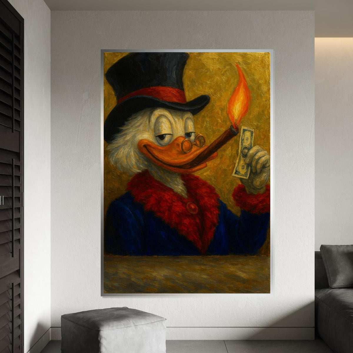 Dapper Duck Canvas, Smoking Duck in Suit, Cartoon Art, Wall Art Canvas Design, Ready To Hang Decoration, Quirky Animal Print