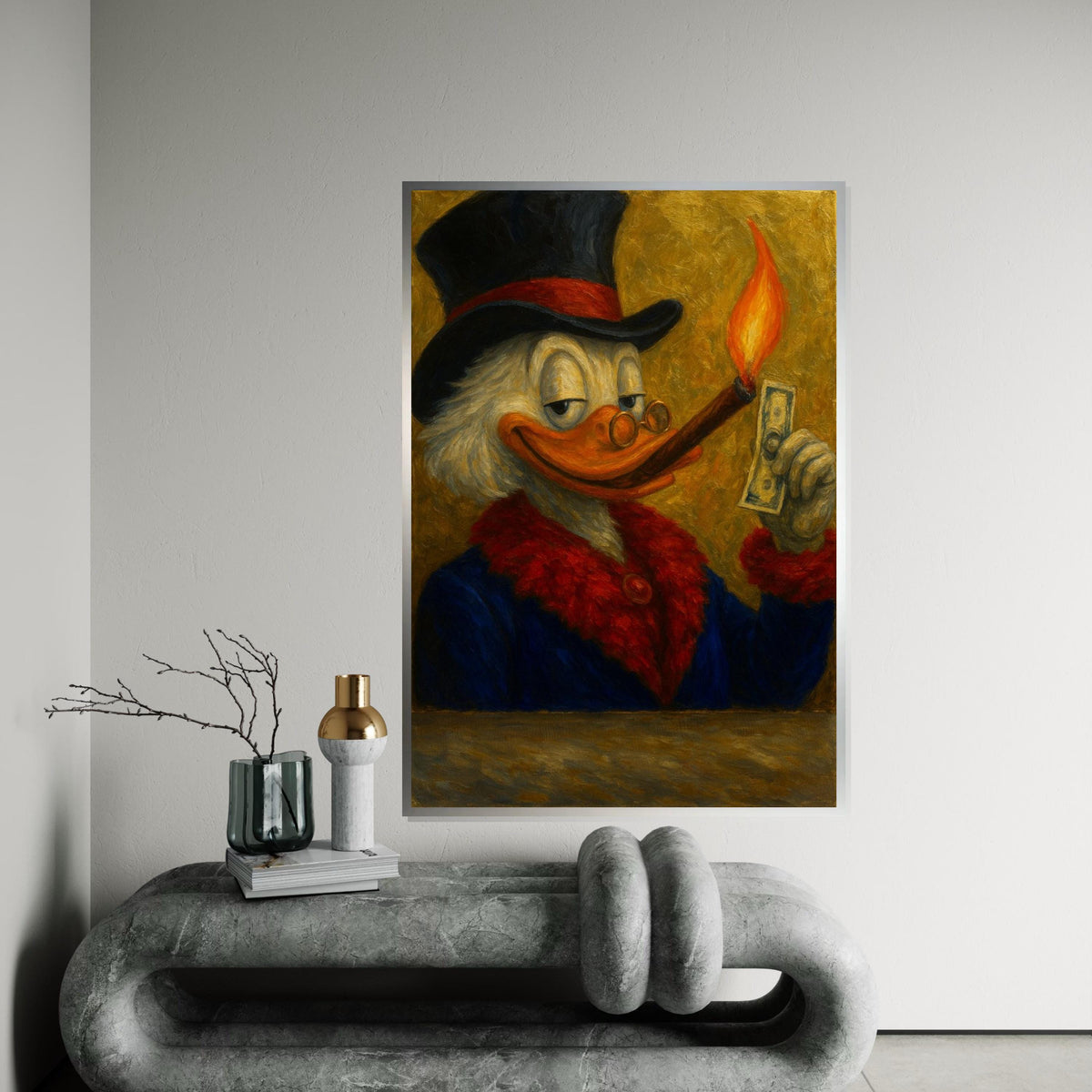 Dapper Duck Canvas, Smoking Duck in Suit, Cartoon Art, Wall Art Canvas Design, Ready To Hang Decoration, Quirky Animal Print