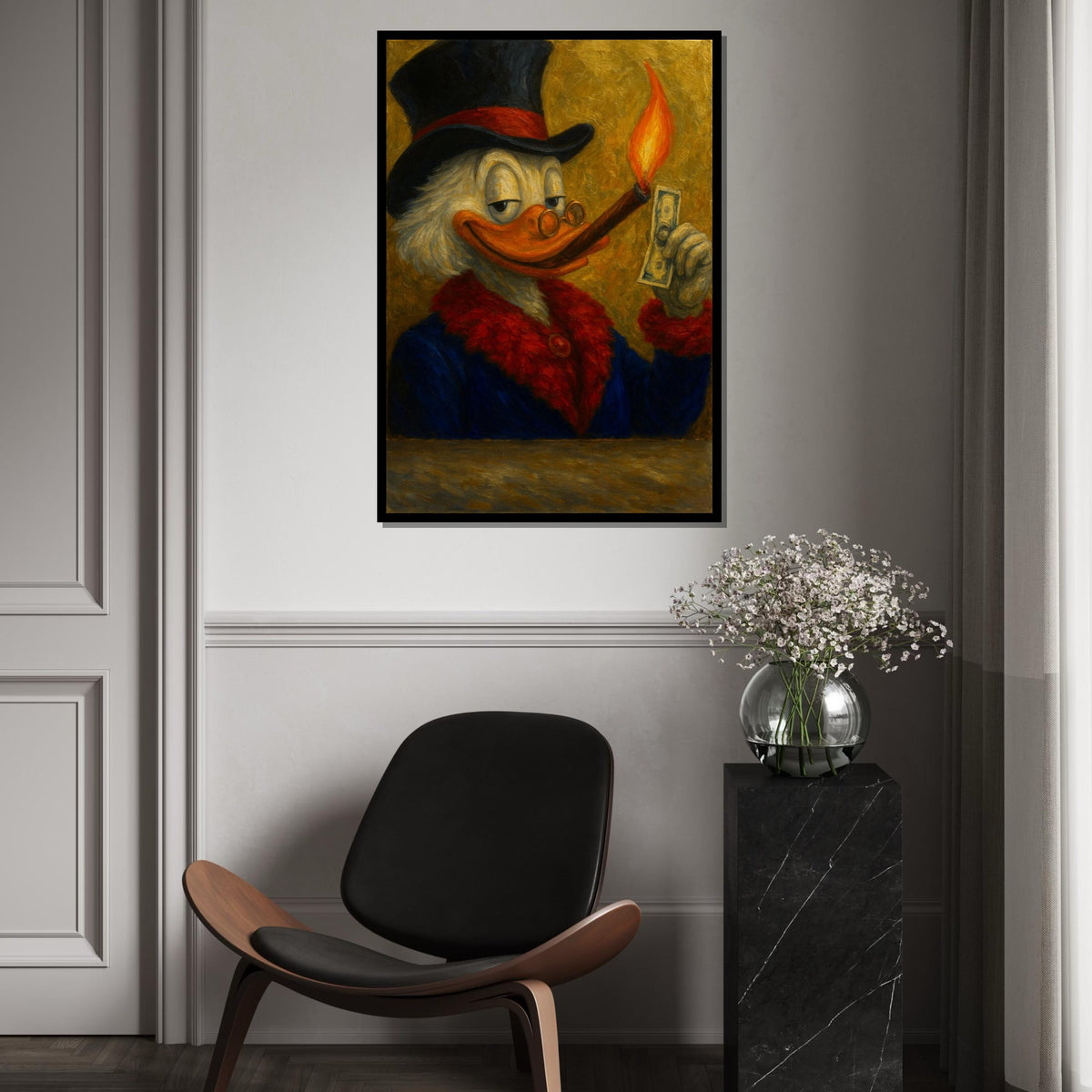 Dapper Duck Canvas, Smoking Duck in Suit, Cartoon Art, Wall Art Canvas Design, Ready To Hang Decoration, Quirky Animal Print