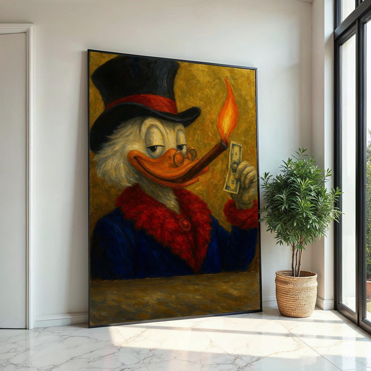 Dapper Duck Canvas, Smoking Duck in Suit, Cartoon Art, Wall Art Canvas Design, Ready To Hang Decoration, Quirky Animal Print
