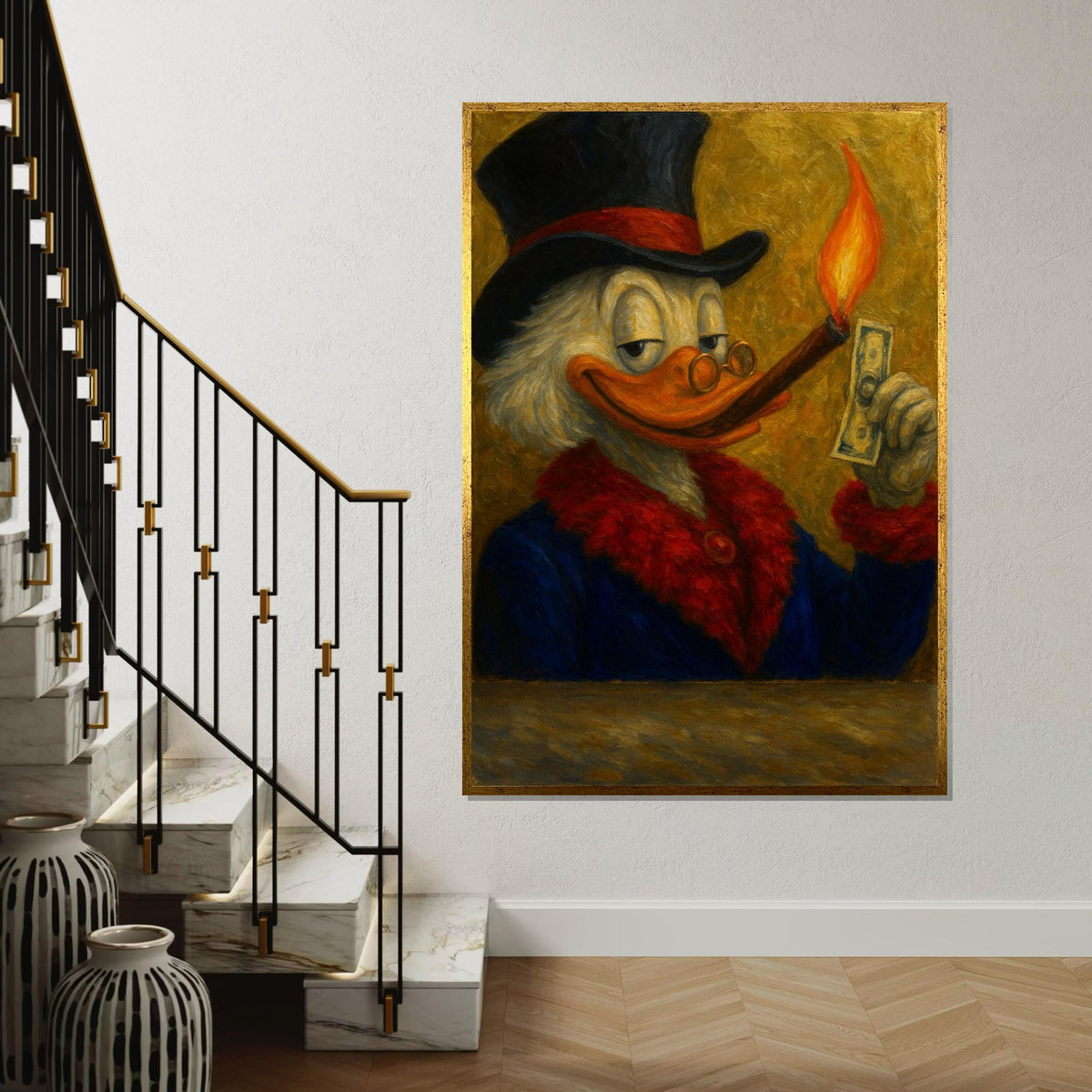 Dapper Duck Canvas, Smoking Duck in Suit, Cartoon Art, Wall Art Canvas Design, Ready To Hang Decoration, Quirky Animal Print
