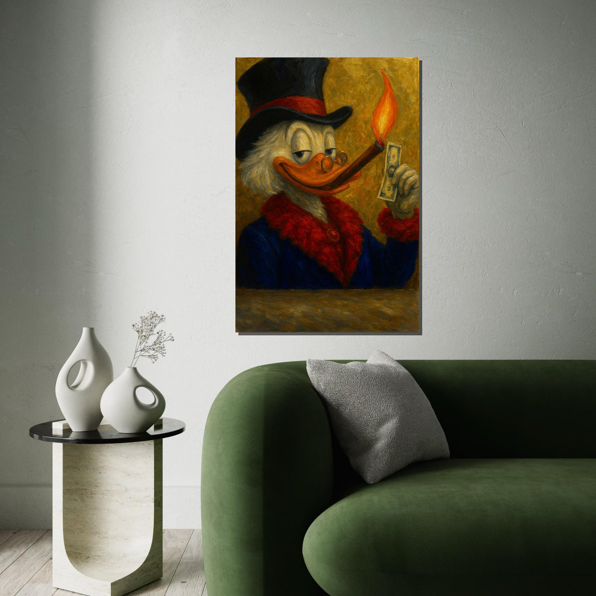 Dapper Duck Canvas, Smoking Duck in Suit, Cartoon Art, Wall Art Canvas Design, Ready To Hang Decoration, Quirky Animal Print