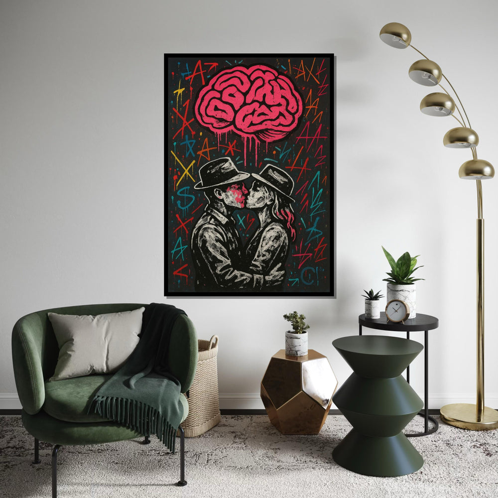 Graffiti Lovers Canvas, Kissing Couple Art, Street Style Wall Print, Abstract Brain Design, Wall Art Canvas, Ready to Hang Decoration