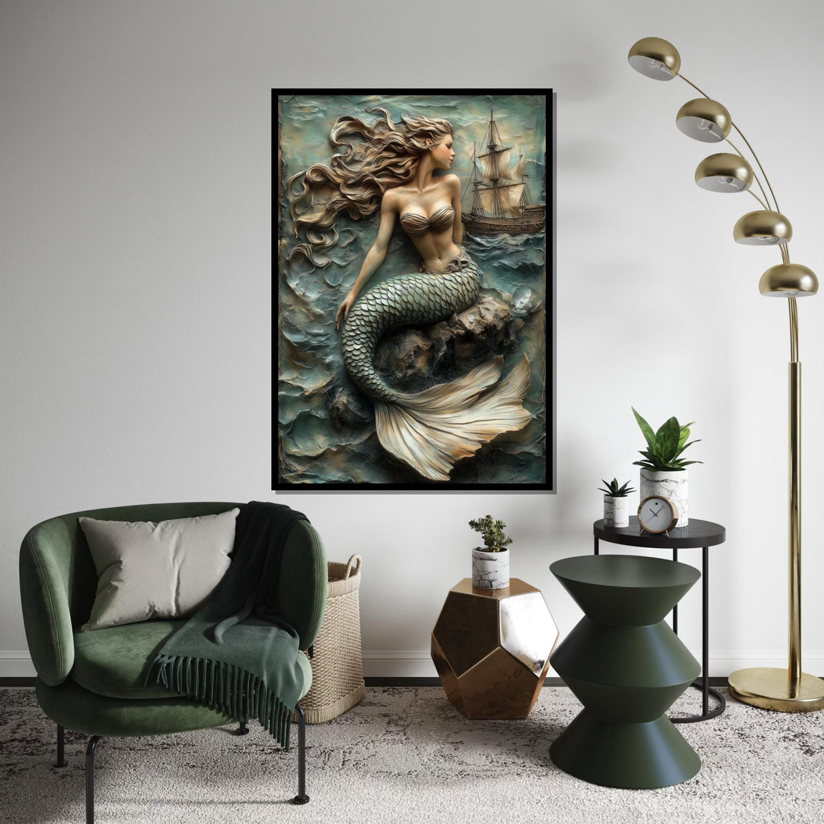 Mermaid in Waves Canvas, Nautical Wall Art, Ocean Fantasy Print, Elegant Mermaid Wall Decor, Wall Art Canvas Design, Ready to Hang