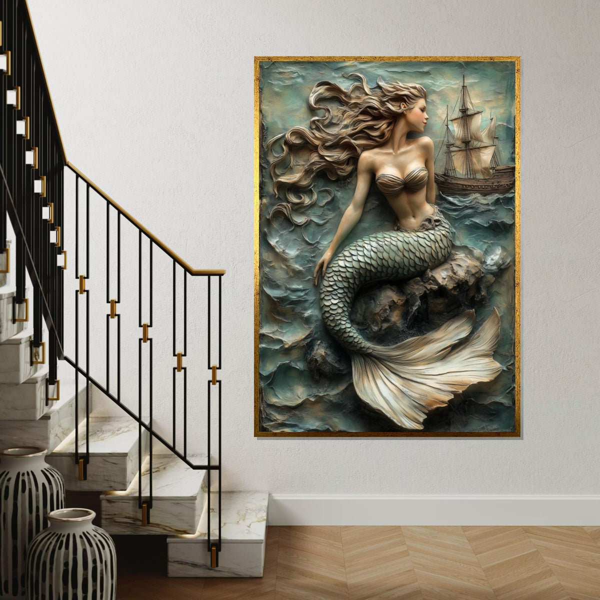 Mermaid in Waves Canvas, Nautical Wall Art, Ocean Fantasy Print, Elegant Mermaid Wall Decor, Wall Art Canvas Design, Ready to Hang