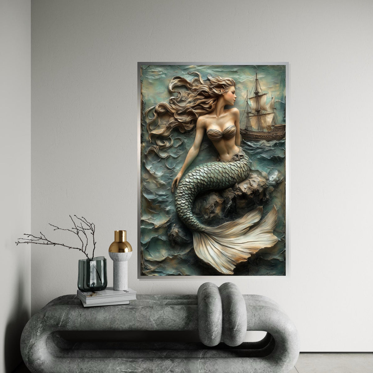 Mermaid in Waves Canvas, Nautical Wall Art, Ocean Fantasy Print, Elegant Mermaid Wall Decor, Wall Art Canvas Design, Ready to Hang