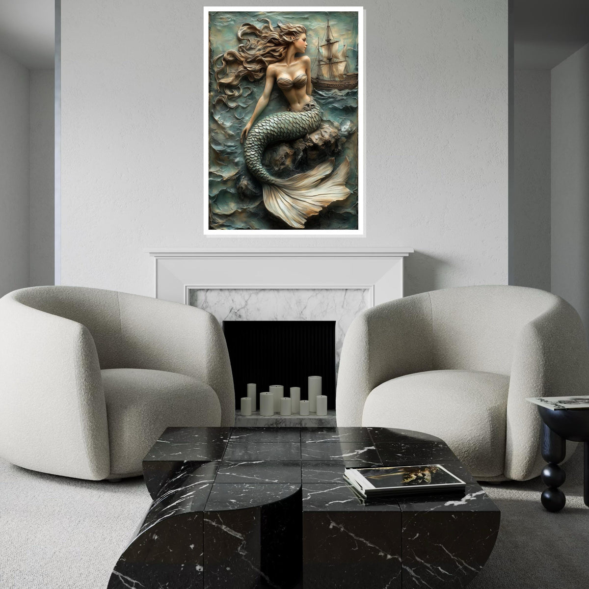 Mermaid in Waves Canvas, Nautical Wall Art, Ocean Fantasy Print, Elegant Mermaid Wall Decor, Wall Art Canvas Design, Ready to Hang