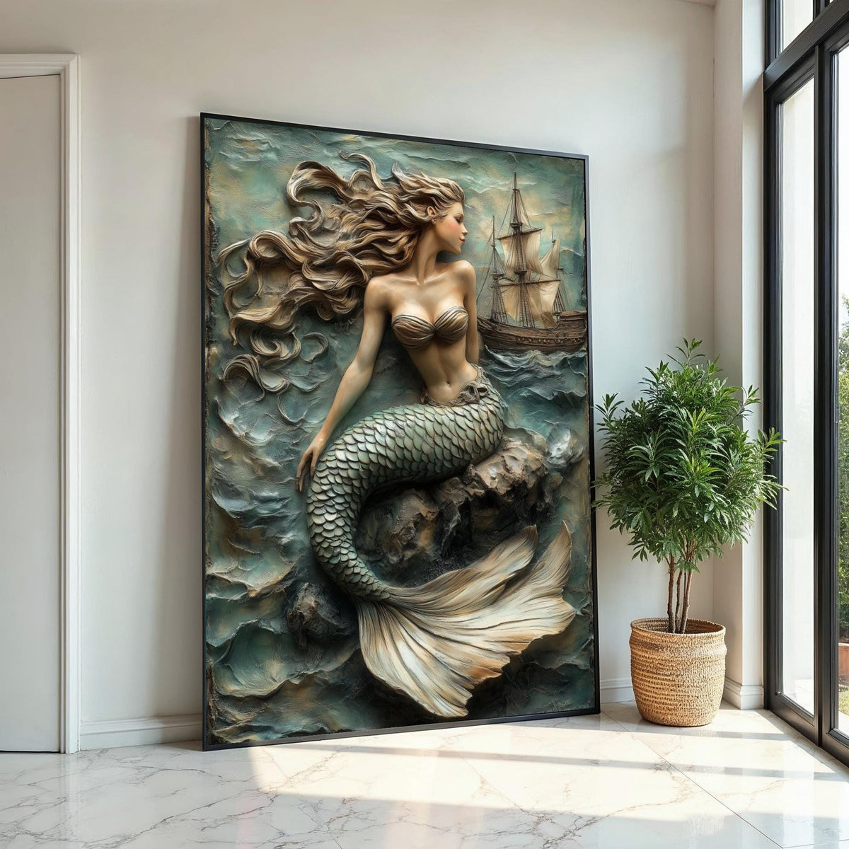 Mermaid in Waves Canvas, Nautical Wall Art, Ocean Fantasy Print, Elegant Mermaid Wall Decor, Wall Art Canvas Design, Ready to Hang
