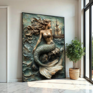 Mermaid in Waves Canvas, Nautical Wall Art, Ocean Fantasy Print, Elegant Mermaid Wall Decor, Wall Art Canvas Design, Ready to Hang