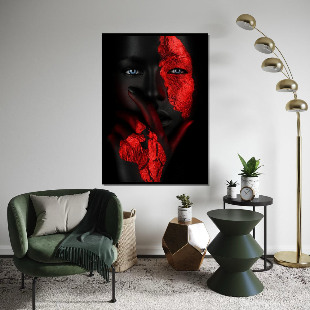 Abstract Portrait Canvas Art, Red Black Texture Face Print, Modern Wall Art, Unique Design, Wall Art Canvas, Ready To Hang Decoration