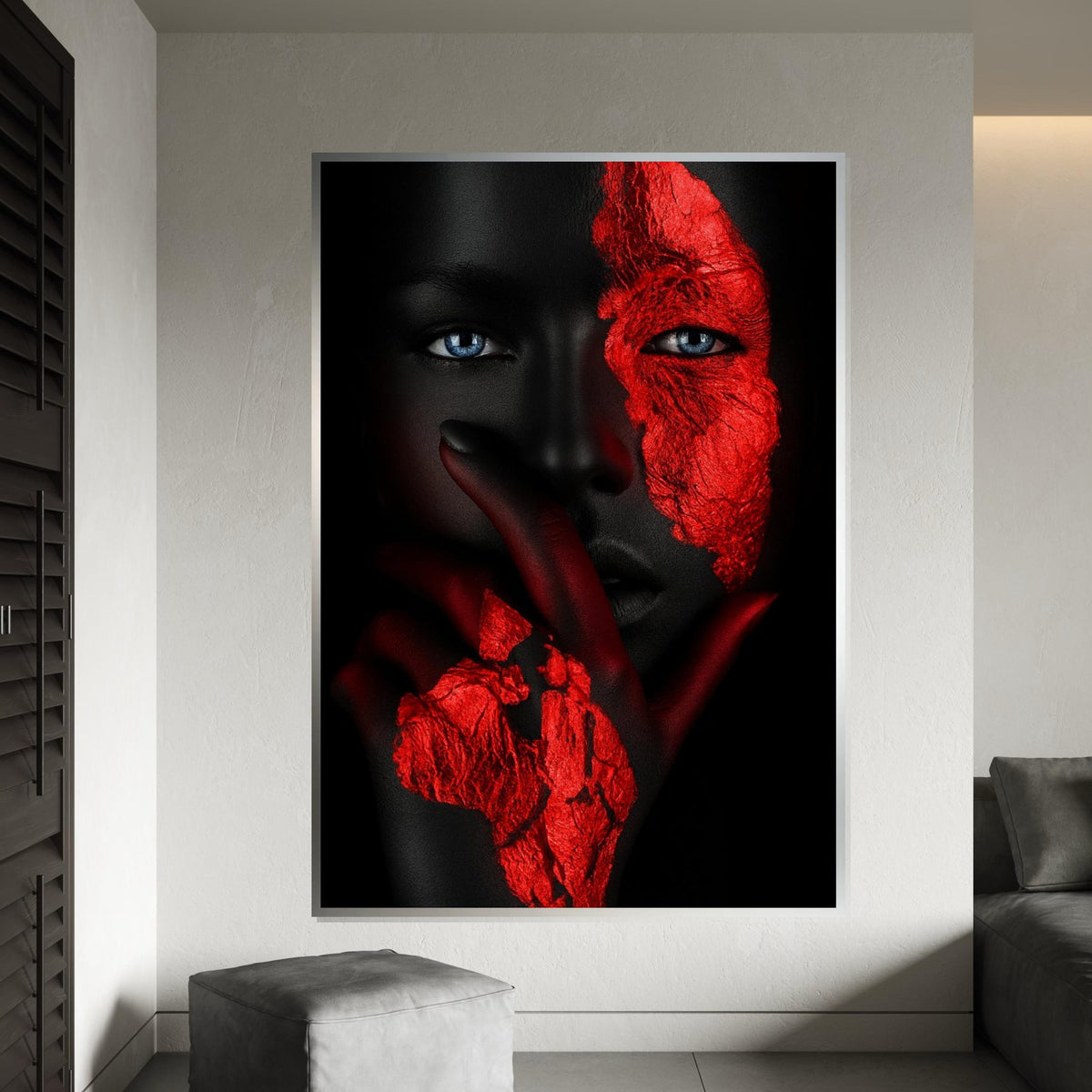 Abstract Portrait Canvas Art, Red Black Texture Face Print, Modern Wall Art, Unique Design, Wall Art Canvas, Ready To Hang Decoration