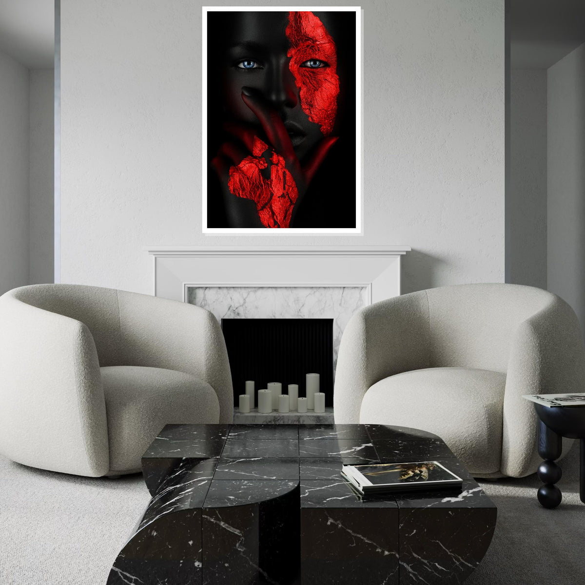Abstract Portrait Canvas Art, Red Black Texture Face Print, Modern Wall Art, Unique Design, Wall Art Canvas, Ready To Hang Decoration