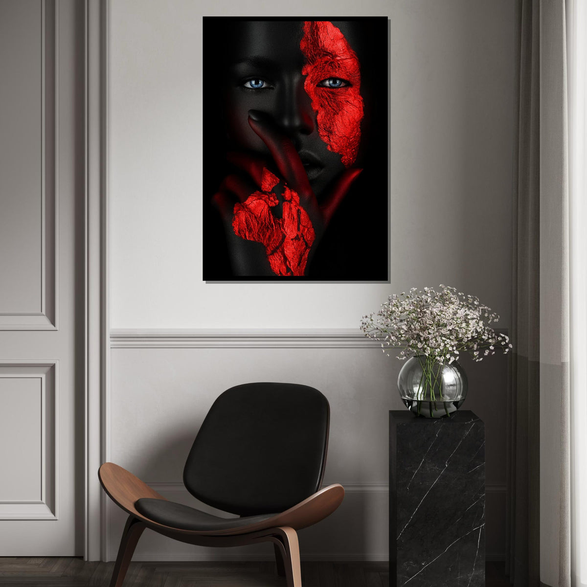 Abstract Portrait Canvas Art, Red Black Texture Face Print, Modern Wall Art, Unique Design, Wall Art Canvas, Ready To Hang Decoration