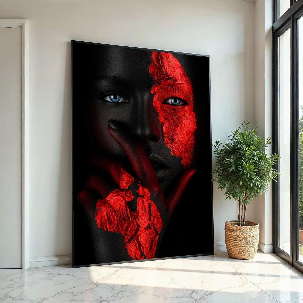 Abstract Portrait Canvas Art, Red Black Texture Face Print, Modern Wall Art, Unique Design, Wall Art Canvas, Ready To Hang Decoration