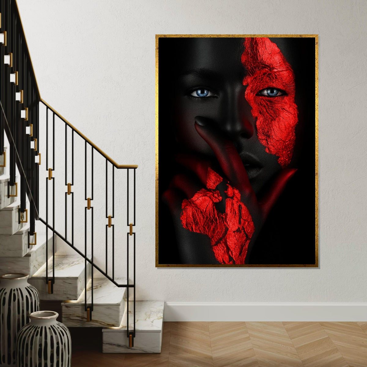 Abstract Portrait Canvas Art, Red Black Texture Face Print, Modern Wall Art, Unique Design, Wall Art Canvas, Ready To Hang Decoration