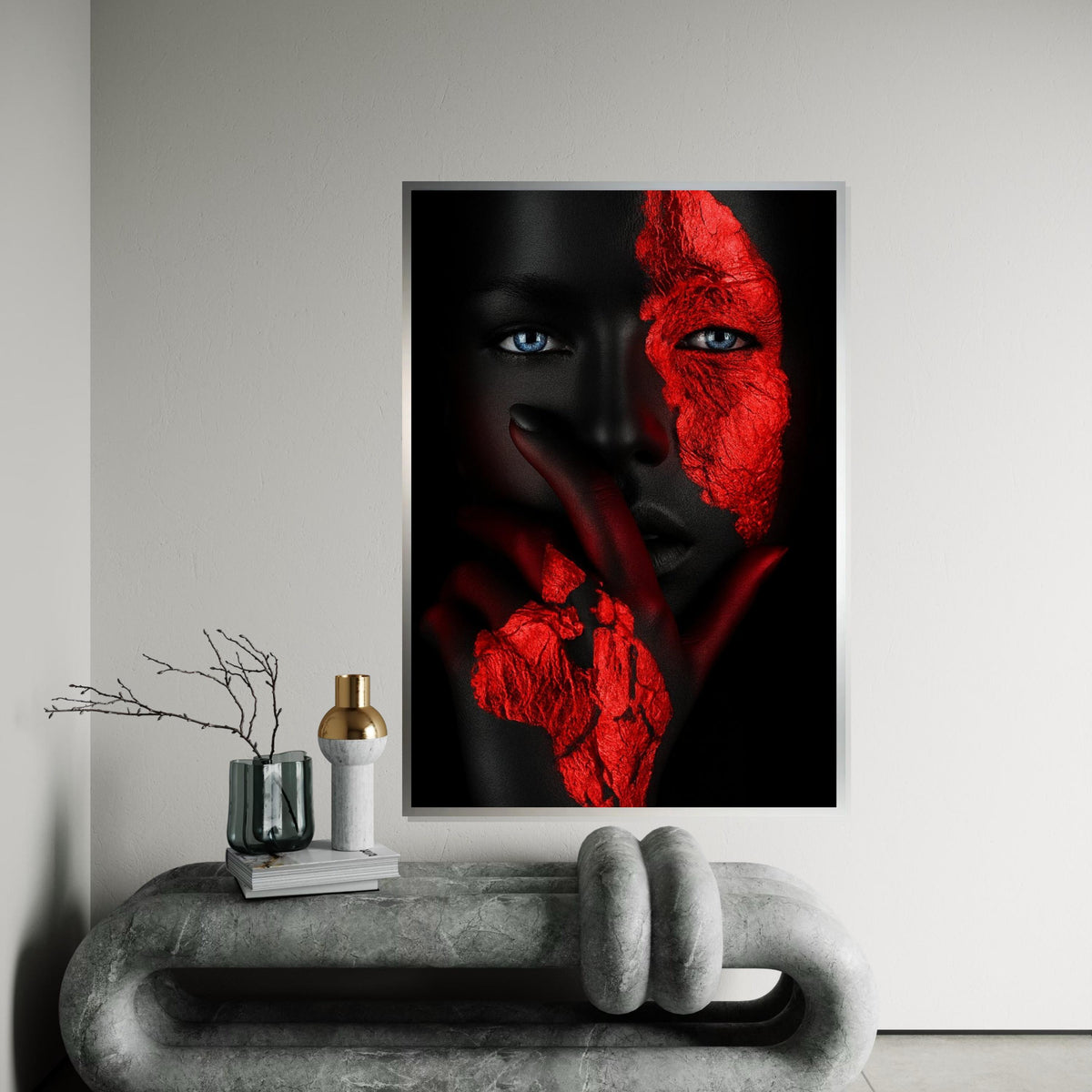 Abstract Portrait Canvas Art, Red Black Texture Face Print, Modern Wall Art, Unique Design, Wall Art Canvas, Ready To Hang Decoration