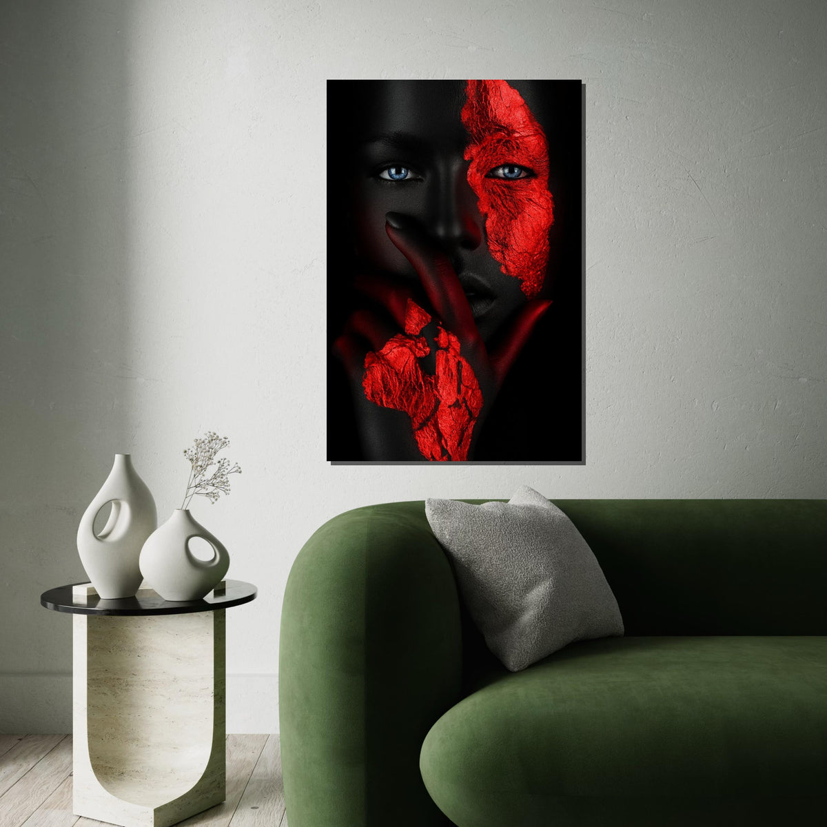 Abstract Portrait Canvas Art, Red Black Texture Face Print, Modern Wall Art, Unique Design, Wall Art Canvas, Ready To Hang Decoration