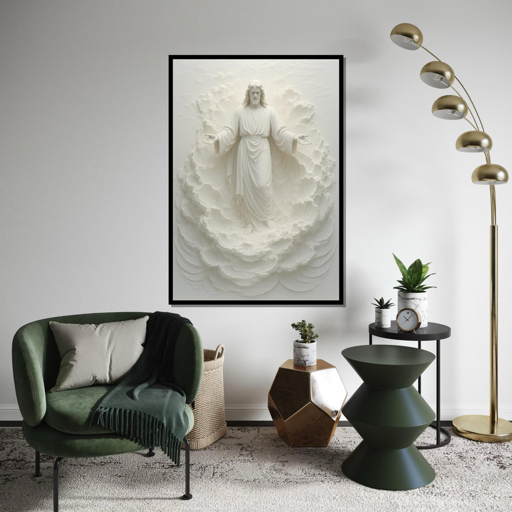 Divine Ascension Canvas, Spiritual Art, Heavenly Figure Wall Print, White Relief Sculpture, Wall Art Canvas Design, Ready To Hang Decor