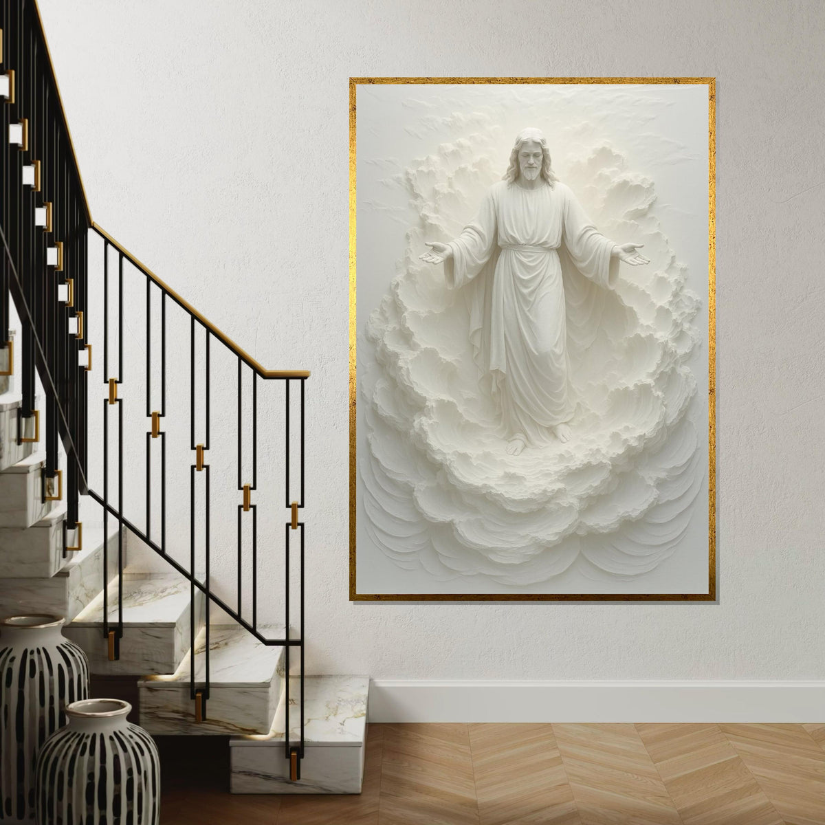 Divine Ascension Canvas, Spiritual Art, Heavenly Figure Wall Print, White Relief Sculpture, Wall Art Canvas Design, Ready To Hang Decor