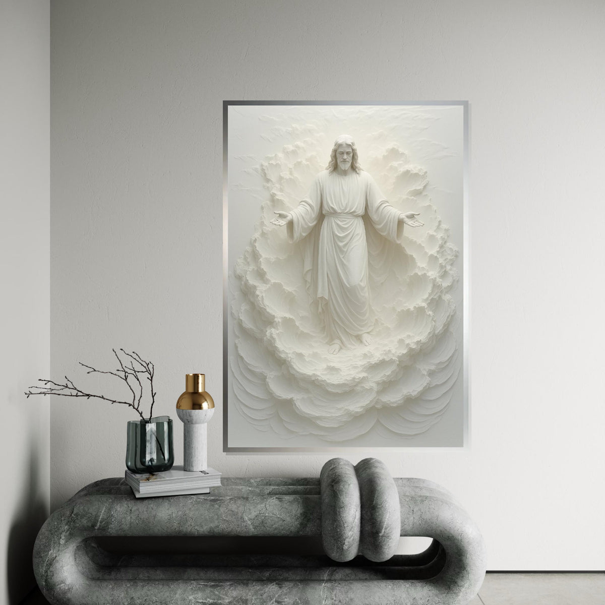 Divine Ascension Canvas, Spiritual Art, Heavenly Figure Wall Print, White Relief Sculpture, Wall Art Canvas Design, Ready To Hang Decor