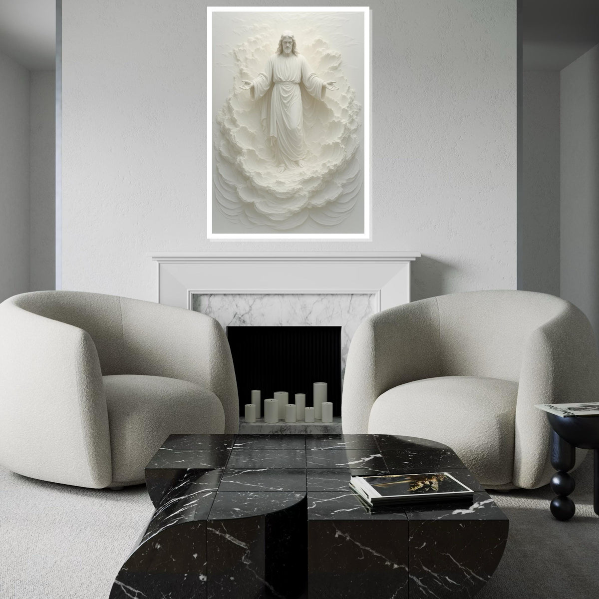 Divine Ascension Canvas, Spiritual Art, Heavenly Figure Wall Print, White Relief Sculpture, Wall Art Canvas Design, Ready To Hang Decor