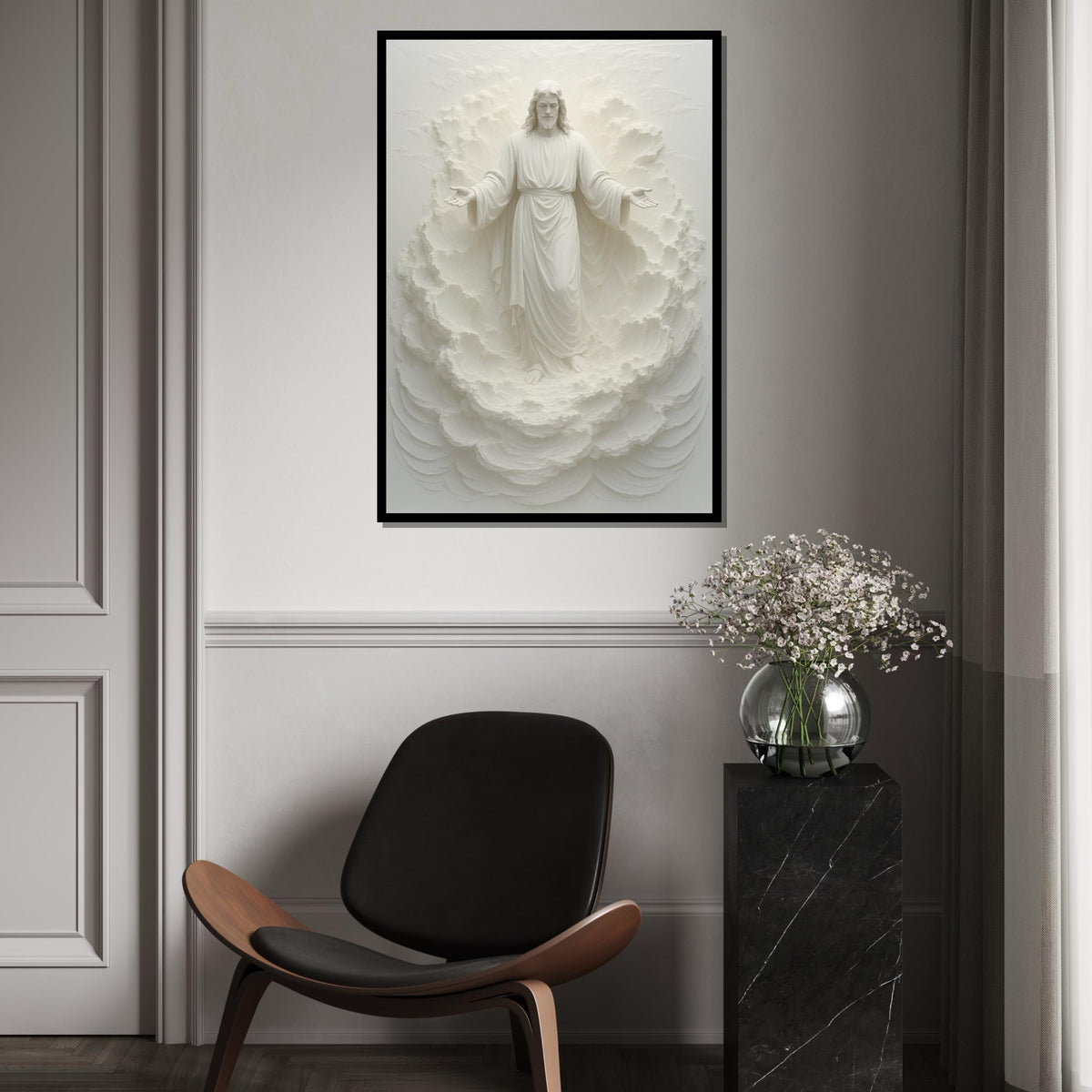 Divine Ascension Canvas, Spiritual Art, Heavenly Figure Wall Print, White Relief Sculpture, Wall Art Canvas Design, Ready To Hang Decor