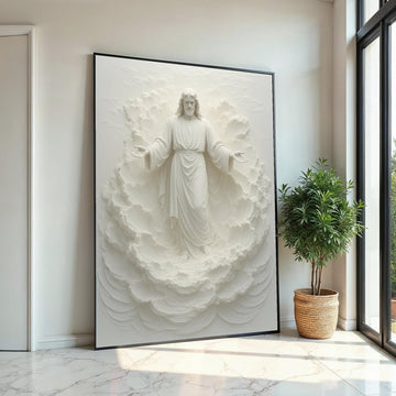Divine Ascension Canvas, Spiritual Art, Heavenly Figure Wall Print, White Relief Sculpture, Wall Art Canvas Design, Ready To Hang Decor