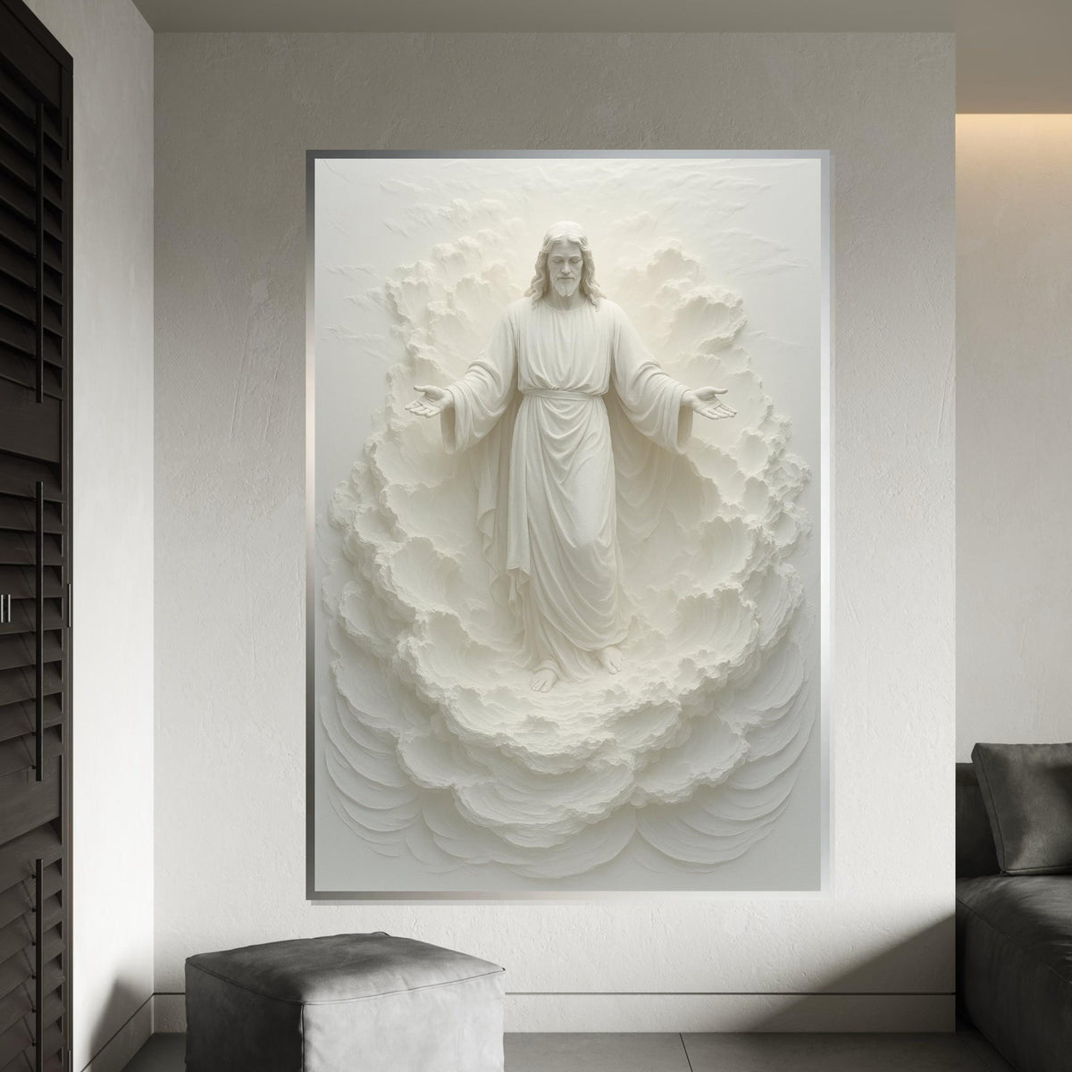 Divine Ascension Canvas, Spiritual Art, Heavenly Figure Wall Print, White Relief Sculpture, Wall Art Canvas Design, Ready To Hang Decor