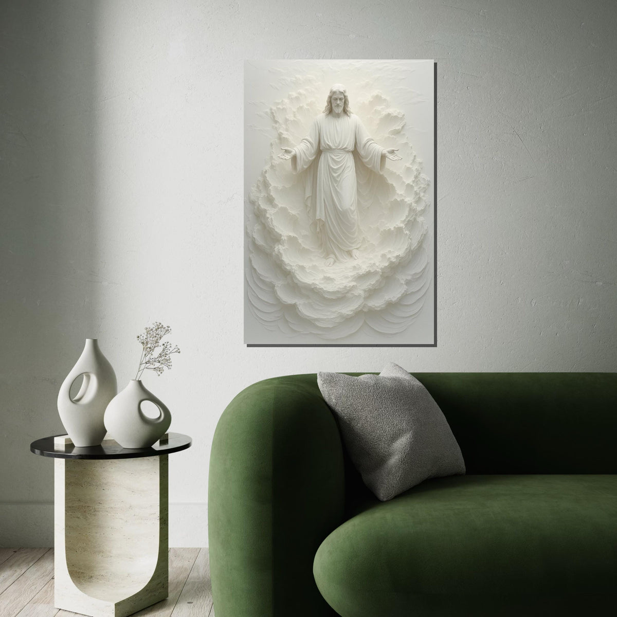 Divine Ascension Canvas, Spiritual Art, Heavenly Figure Wall Print, White Relief Sculpture, Wall Art Canvas Design, Ready To Hang Decor
