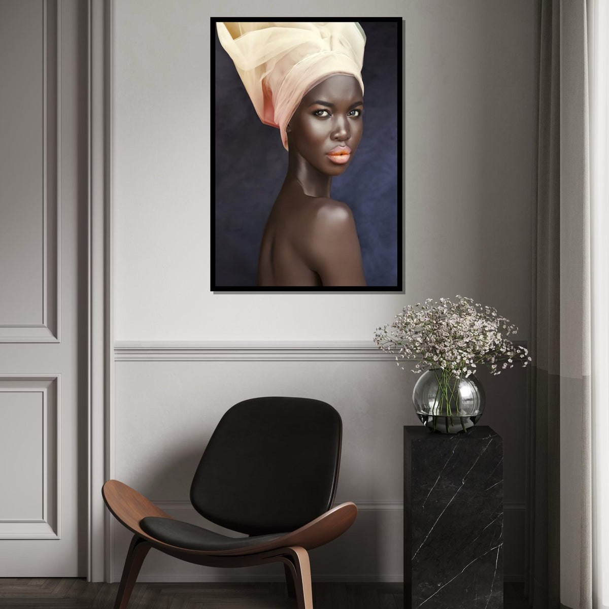 Elegant Woman Portrait Canvas, Ethereal Beauty Art, Wall Art Canvas Design, Ready To Hang Decoration, Glamour Poster, Chic Decor