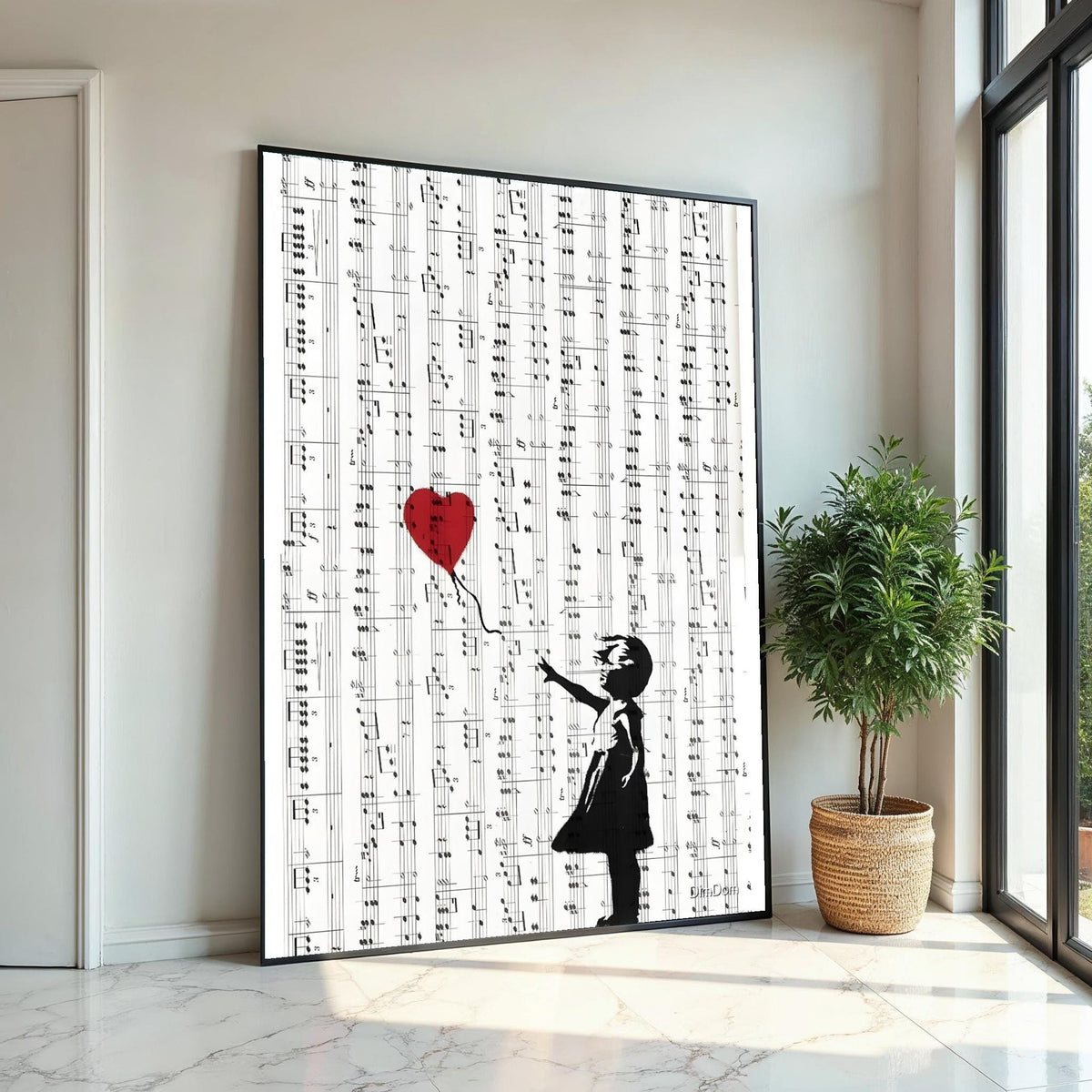 Girl with Balloon on Sheet Music, Banksy Style Art, Musical Canvas, Wall Art Canvas Design, Ready To Hang, Unique Music Lover Decor