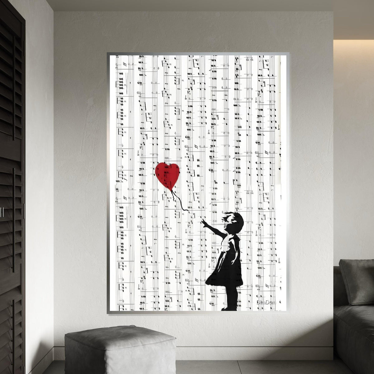 Girl with Balloon on Sheet Music, Banksy Style Art, Musical Canvas, Wall Art Canvas Design, Ready To Hang, Unique Music Lover Decor