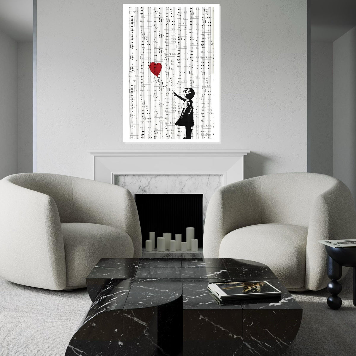 Girl with Balloon on Sheet Music, Banksy Style Art, Musical Canvas, Wall Art Canvas Design, Ready To Hang, Unique Music Lover Decor