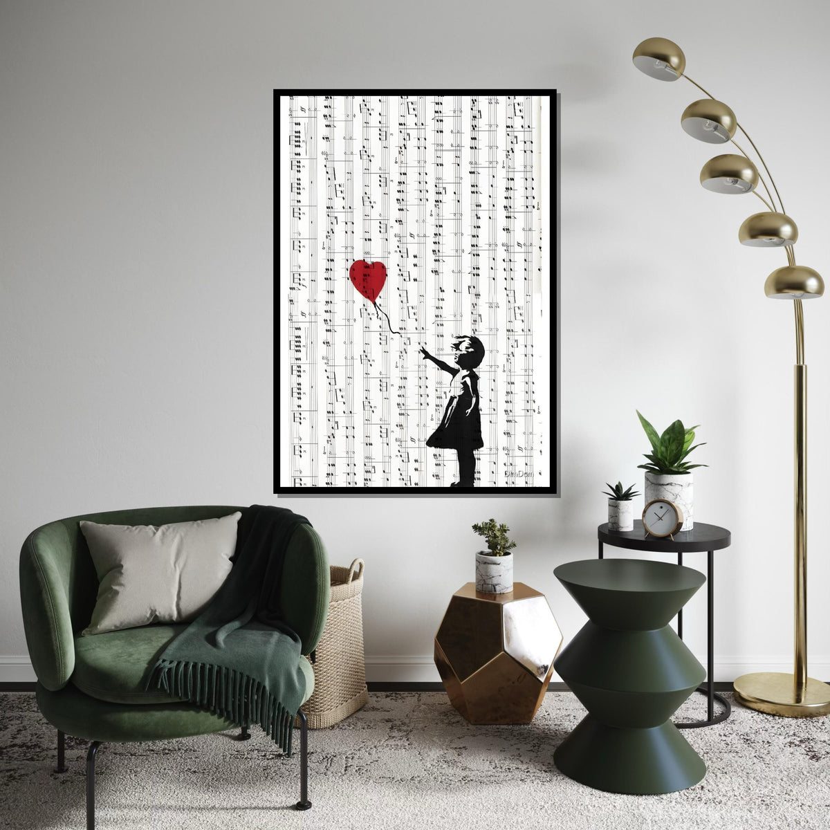 Girl with Balloon on Sheet Music, Banksy Style Art, Musical Canvas, Wall Art Canvas Design, Ready To Hang, Unique Music Lover Decor
