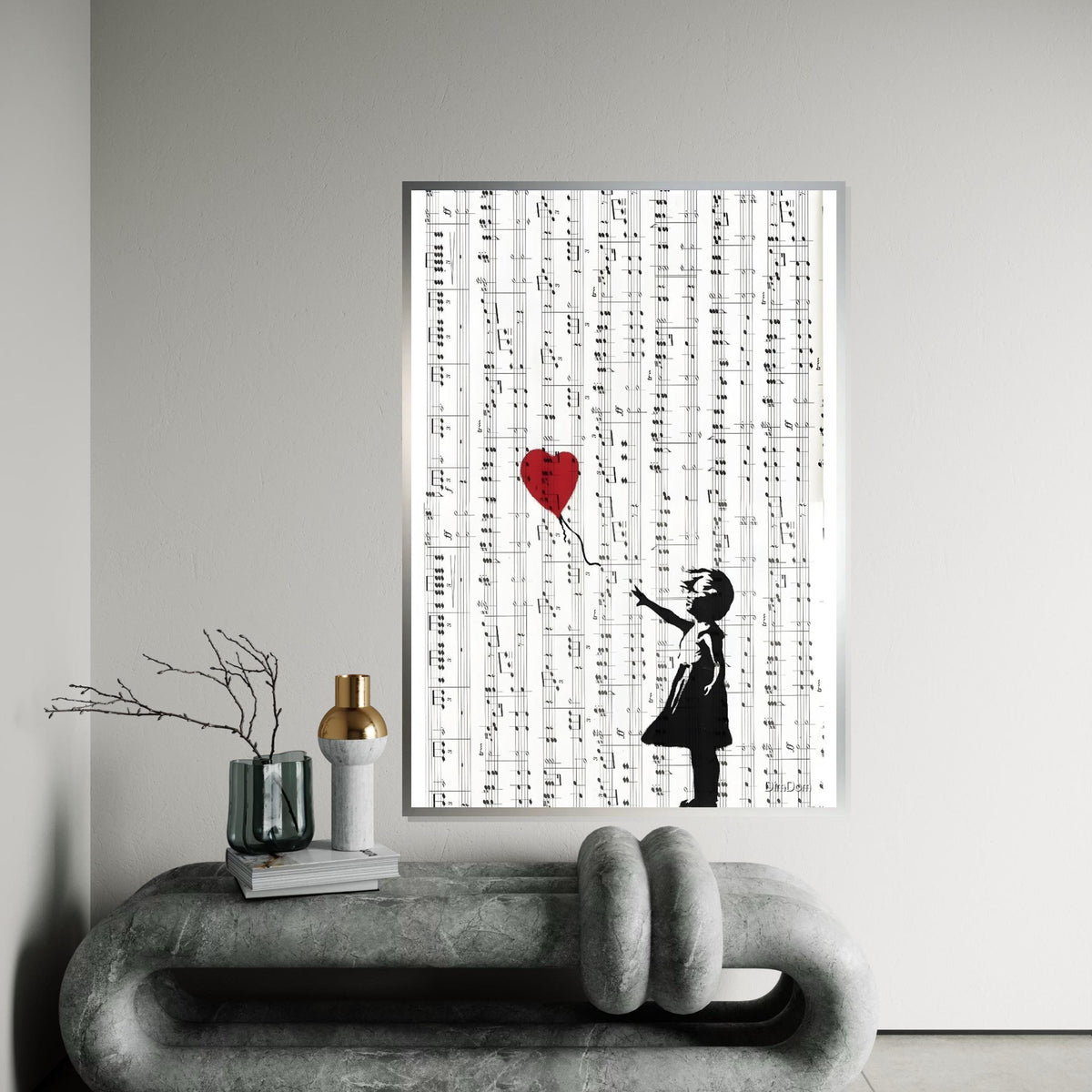 Girl with Balloon on Sheet Music, Banksy Style Art, Musical Canvas, Wall Art Canvas Design, Ready To Hang, Unique Music Lover Decor
