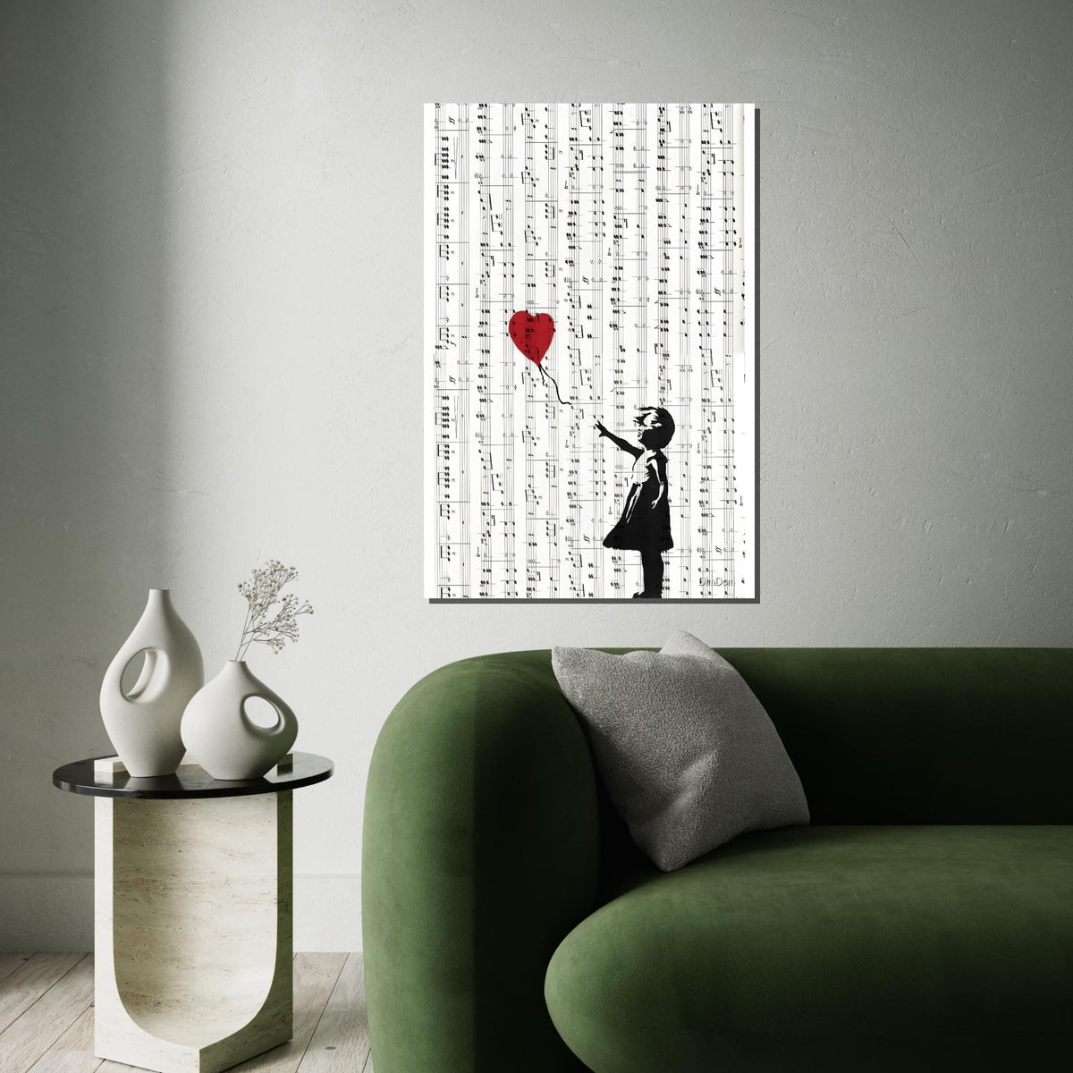 Girl with Balloon on Sheet Music, Banksy Style Art, Musical Canvas, Wall Art Canvas Design, Ready To Hang, Unique Music Lover Decor