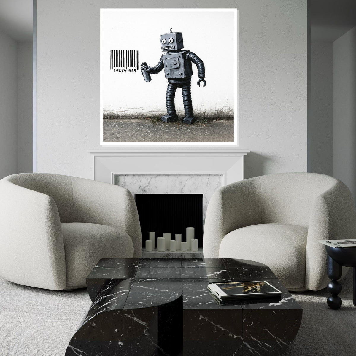 Robot Graffiti Canvas, Barcode Art, Robot Wall Art, Industrial Style Canvas, Wall Art Canvas Design, Ready To Hang Decoration