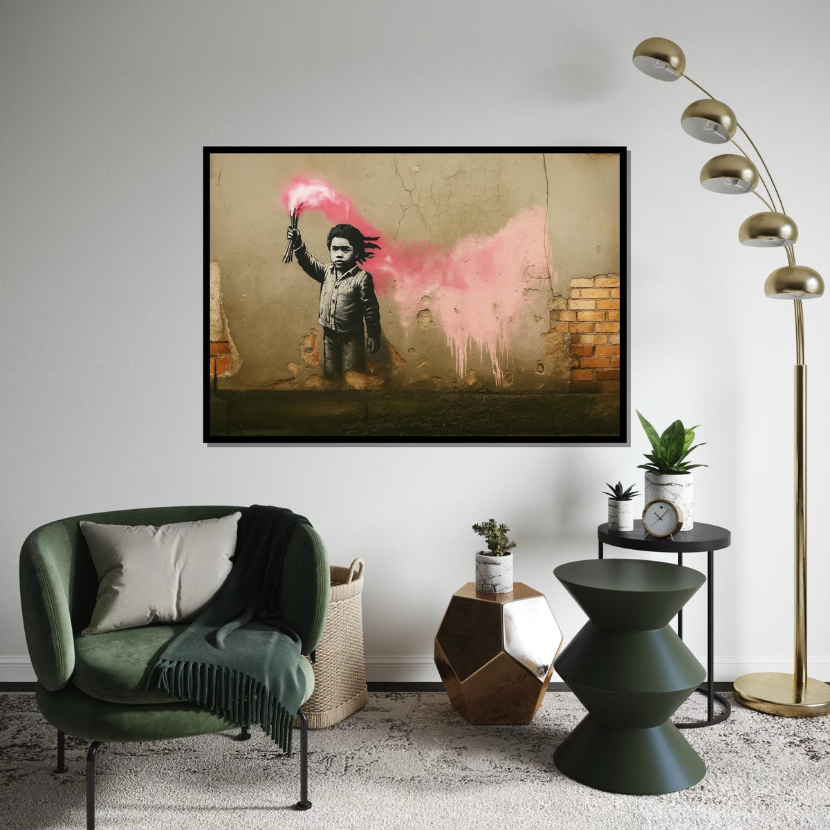 Graffiti Child Canvas, Street Art Wall Print, Bold Pink Spray Art, Banksy Style Wall Art, Canvas Design, Ready To Hang Decoration