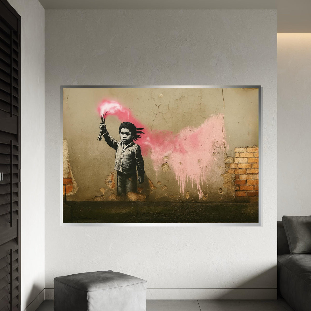 Graffiti Child Canvas, Street Art Wall Print, Bold Pink Spray Art, Banksy Style Wall Art, Canvas Design, Ready To Hang Decoration
