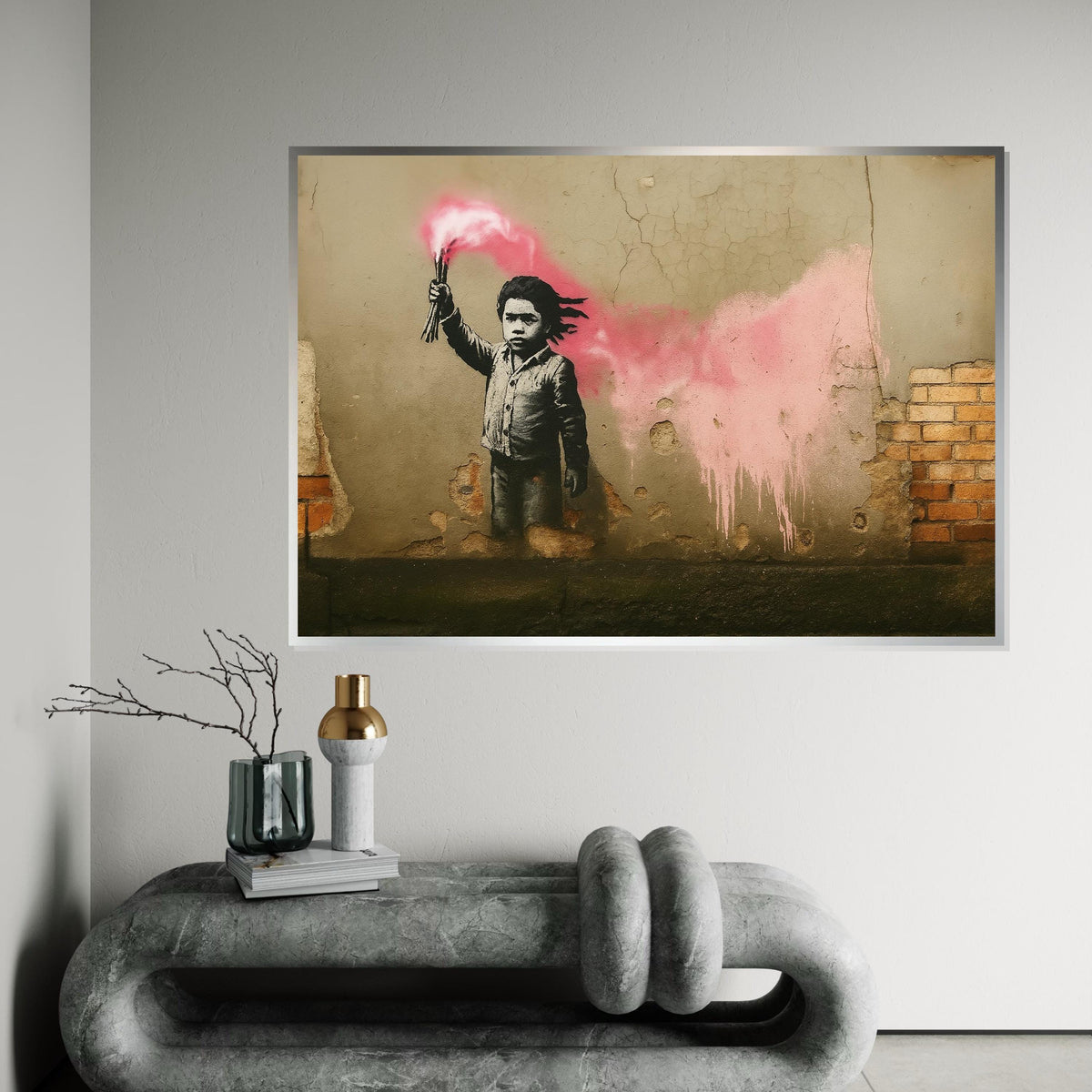Graffiti Child Canvas, Street Art Wall Print, Bold Pink Spray Art, Banksy Style Wall Art, Canvas Design, Ready To Hang Decoration