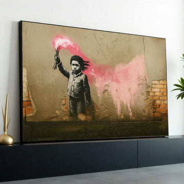 Graffiti Child Canvas, Street Art Wall Print, Bold Pink Spray Art, Banksy Style Wall Art, Canvas Design, Ready To Hang Decoration