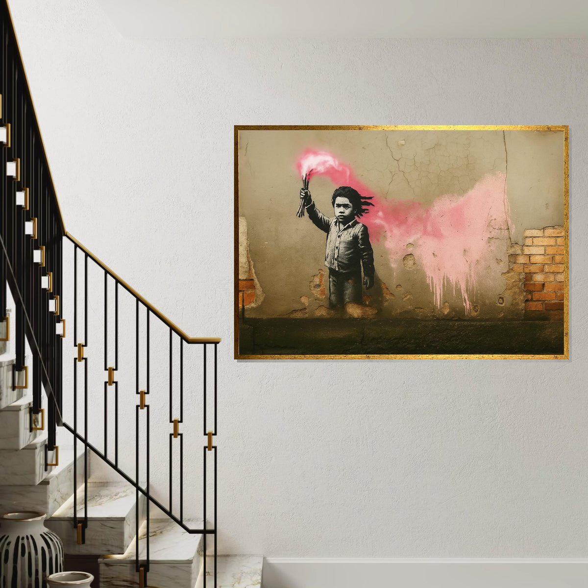 Graffiti Child Canvas, Street Art Wall Print, Bold Pink Spray Art, Banksy Style Wall Art, Canvas Design, Ready To Hang Decoration