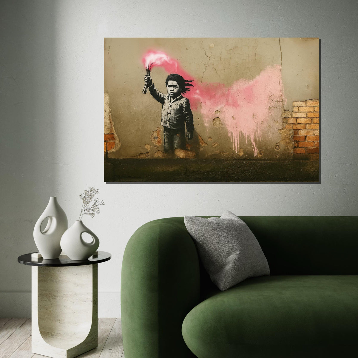Graffiti Child Canvas, Street Art Wall Print, Bold Pink Spray Art, Banksy Style Wall Art, Canvas Design, Ready To Hang Decoration