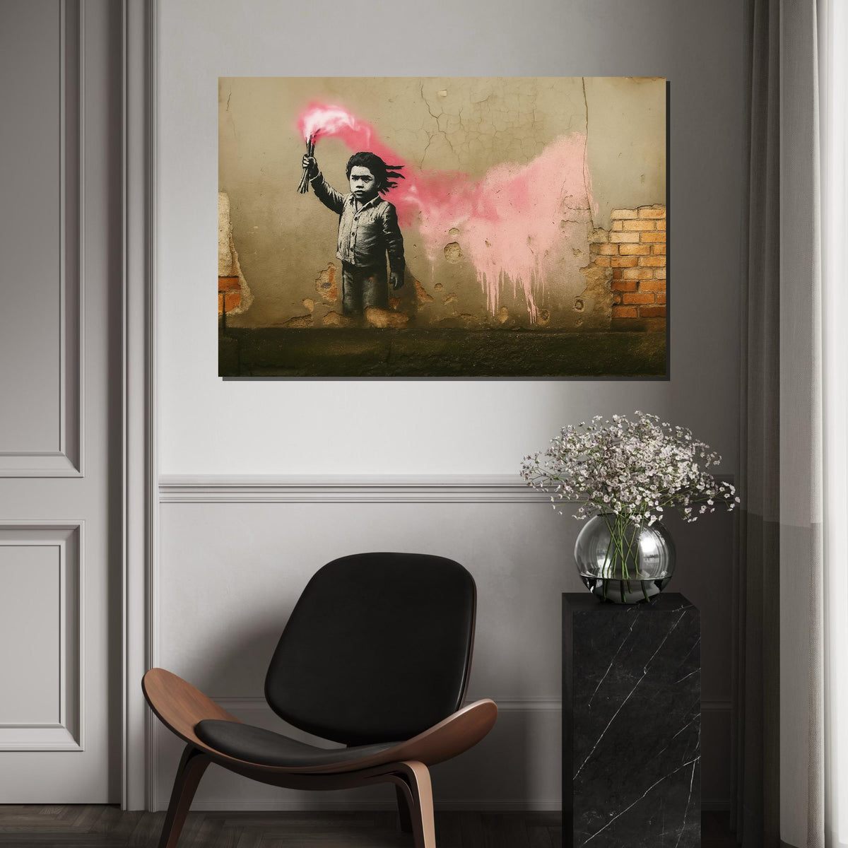 Graffiti Child Canvas, Street Art Wall Print, Bold Pink Spray Art, Banksy Style Wall Art, Canvas Design, Ready To Hang Decoration