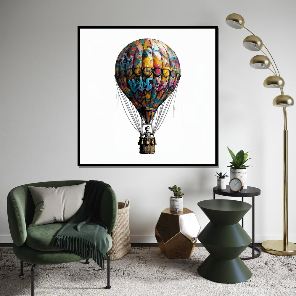 Graffiti Balloon Canvas, Hot Air Balloon Wall Art, Colorful Graffiti Print, Balloon Poster, Wall Art Canvas Design, Ready to Hang Decor
