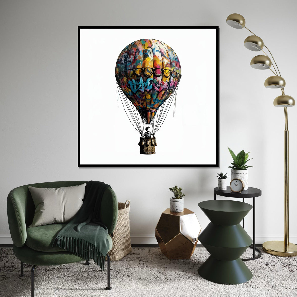 Graffiti Balloon Canvas, Hot Air Balloon Wall Art, Colorful Graffiti Print, Balloon Poster, Wall Art Canvas Design, Ready to Hang Decor